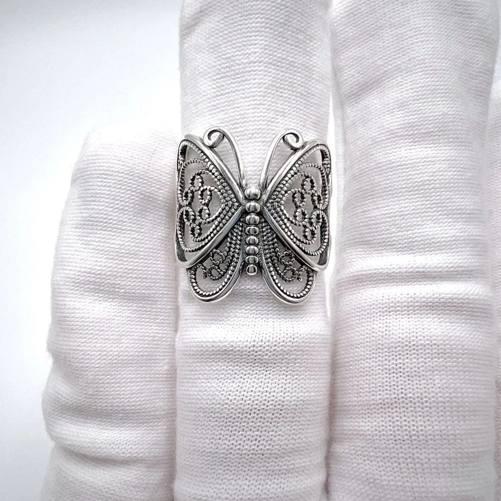 .925 Sterling Silver Filigree Butterfly Ring